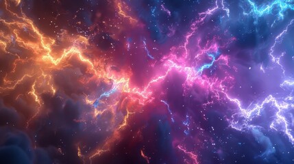 Obraz premium Thunderstorm reveals an abstract power in the sky. Lightning strikes, lighting up the dark clouds.