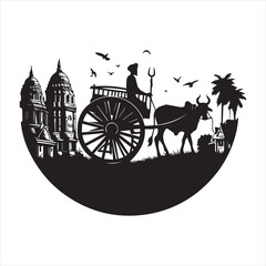 Fototapeta premium bullock cart wheel silhouette vector With White Background