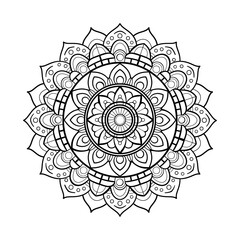 Mandala Decorative Round Ornament Ethnic Oriental Circular Pattern with Mandala coloring page, simple line art style, white background.