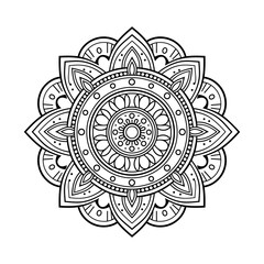 Mandala Decorative Round Ornament Ethnic Oriental Circular Pattern with Mandala coloring page, simple line art style, white background.
