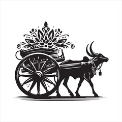 Fototapeta premium bullock cart wheel silhouette vector With White Background