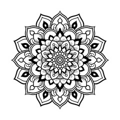 Mandala Decorative Round Ornament Ethnic Oriental Circular Pattern with Mandala coloring page, simple line art style, white background.