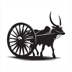 Fototapeta premium bullock cart wheel silhouette vector With White Background