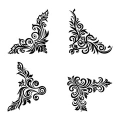 Decorative floral corner design element with corner border.