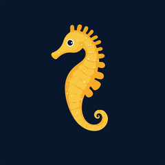 Fototapeta premium Cute Yellow Seahorse on Dark Ocean Background
