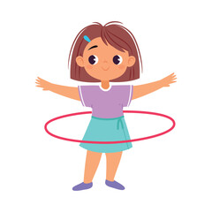 Girl Character with Hula Hoop Do Sport Vector Illustration
