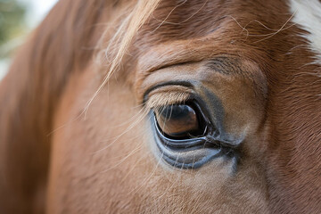 Close-up view of a horse's eye with noticeable lashes