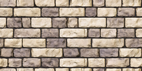 Seamless old sandstone brick wall background texture. Tileable antique vintage stone blocks or tiles surface pattern. Rustic cottagecore wallpaper or backdrop. High resolution 3D Rendering. .