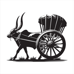 Fototapeta premium bullock cart wheel silhouette vector With White Background