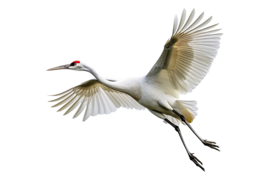 Siberian Crane in Flight Wings Outstretched Transparent Background