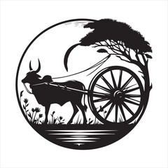 Fototapeta premium bullock cart wheel silhouette vector With White Background
