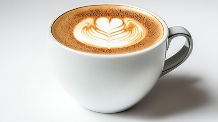 A Creamy Latte Art with a Heart Design in a White Mug, Latte Art, Coffee, Beverage