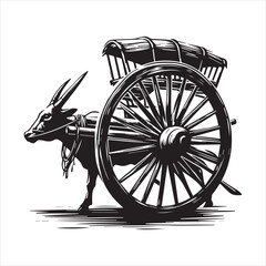 Fototapeta premium bullock cart wheel silhouette vector With White Background