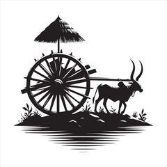 Fototapeta premium bullock cart wheel silhouette vector With White Background