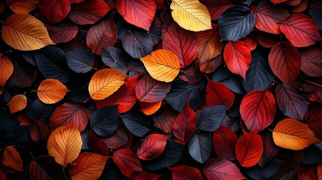Autumn Leaf Symphony - Red, Orange, and Black, fall leaves, autumn foliage, colorful leaves - Powered by Adobe