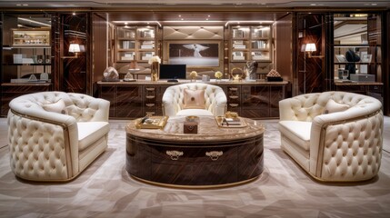 Luxury Living Room Interior Design with Elegant White Sofas and Marble Coffee Table