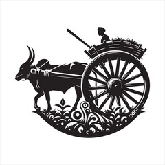 Fototapeta premium bullock cart wheel silhouette vector With White Background