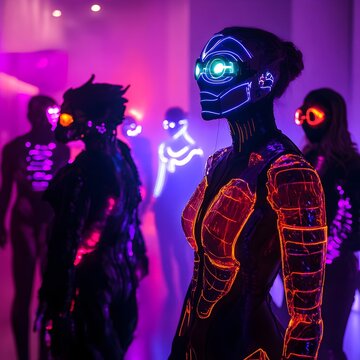 Halloween Masquerade with Bio Inspired Costumes Glowing Implants and Bioluminescent Decor