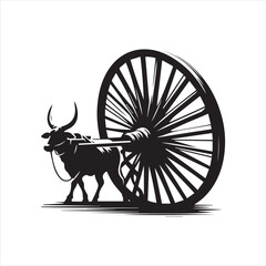 Fototapeta premium bullock cart wheel silhouette vector With White Background
