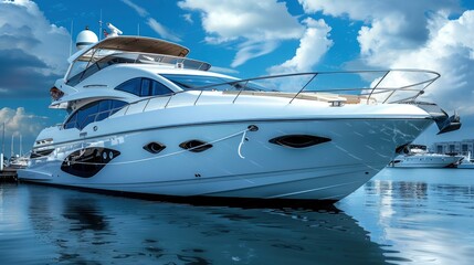 Luxurious White Yacht Docked at Marina