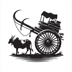 Fototapeta premium bullock cart wheel silhouette vector With White Background