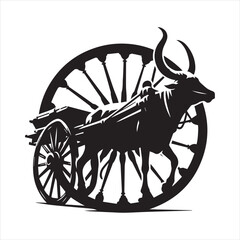 Fototapeta premium bullock cart wheel silhouette vector With White Background