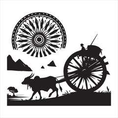 Fototapeta premium bullock cart wheel silhouette vector With White Background