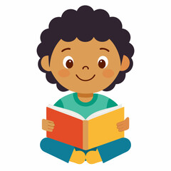 Child Reading a Book Vector Art