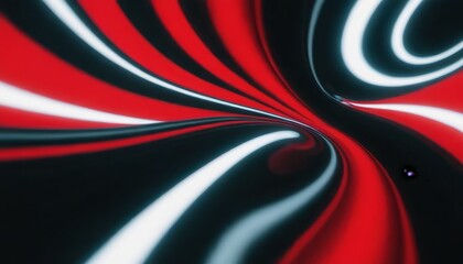 Abstract swirling pattern with red, white, and black lines on a dark background.