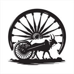 Fototapeta premium bullock cart wheel silhouette vector With White Background