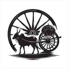 Fototapeta premium bullock cart wheel silhouette vector With White Background