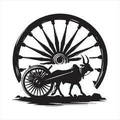 Fototapeta premium bullock cart wheel silhouette vector With White Background