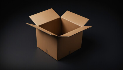Carton emballage ouvert envoi vide colis expédition livraison poste fond noir.