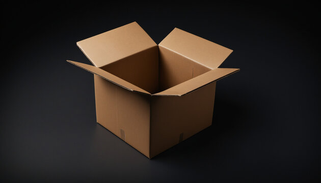 Carton emballage ouvert envoi vide colis exp&eacute;dition livraison poste fond noir.