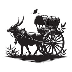 Fototapeta premium bullock cart wheel silhouette vector With White Background
