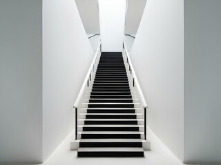 Fototapeta premium modern indoor staircase with sleek white walls and minimalist design leading upwards, creating a sense of simplicity and elegance