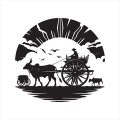 Fototapeta premium bullock cart wheel silhouette vector With White Background