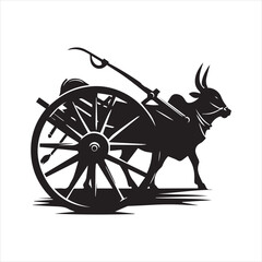 Fototapeta premium bullock cart wheel silhouette vector With White Background