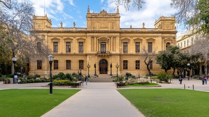 Obraz premium The colonial building in Santino de Laittedo features a vibrant yellow exterior with white accents and iron doors, against a bright blue sky, embodying Cuban architecture