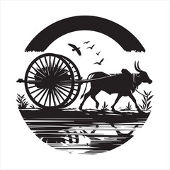 bullock cart wheel silhouette vector With White Background © Graphicistock