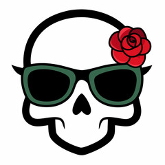 Skull, Sunglasses, and Rose Vector Art