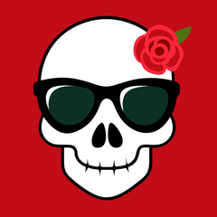 Skull, Sunglasses, and Rose Vector Art