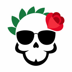 Skull, Sunglasses, and Rose Vector Art
