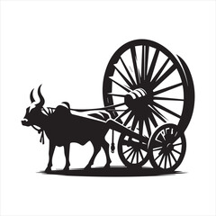 Fototapeta premium bullock cart wheel silhouette vector With White Background