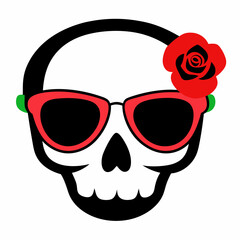 Skull, Sunglasses, and Rose Vector Art