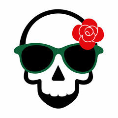 Skull, Sunglasses, and Rose Vector Art