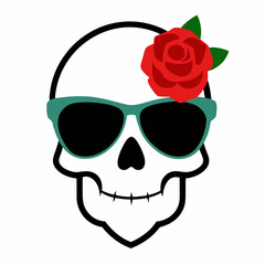 Skull, Sunglasses, and Rose Vector Art