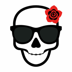 Skull, Sunglasses, and Rose Vector Art