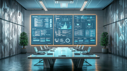 Futuristic Command Center with Advanced Digital Interface and Workstations