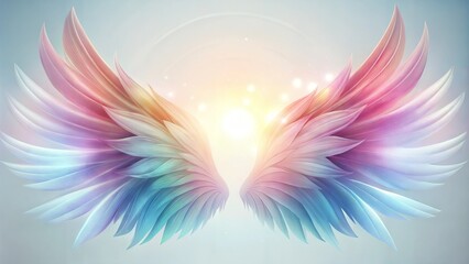 Pastel angel wings with radiant light and copy space